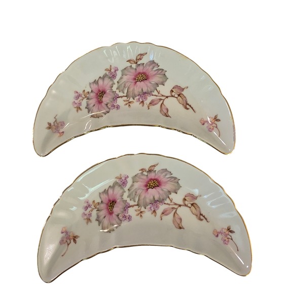 Mitterteich Bavaria Other - Vintage Mitterteich Bavaria‎ Germany Bone Dishes Set 2 Pink Floral Gold Trim 6"